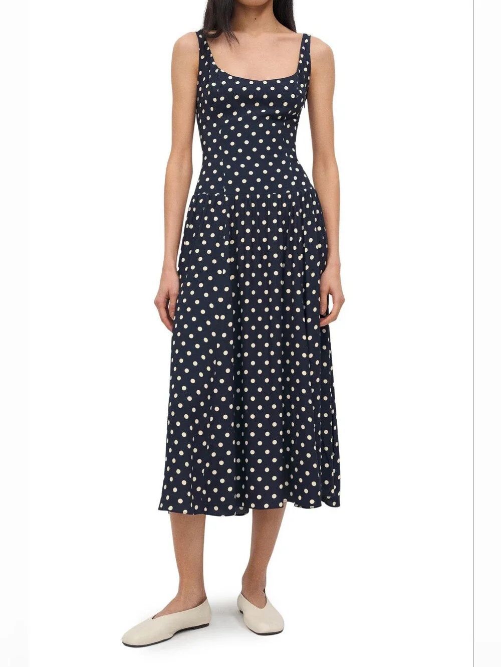 Reformation Bellarose Polka Dot Dress Navy and White Polka Dot Maxi Dress DM4